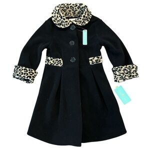 Copper Key New Girls 2/3 Black with Leopard Detail Pea Coat